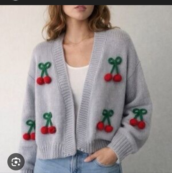 Luna Ivy Sweaters - LUNA IVY Chunky Cherry Knit Open Front Sweater - Small